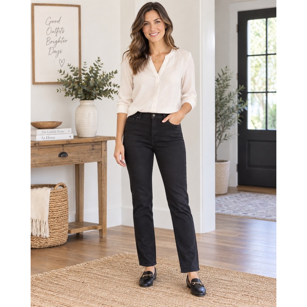 NYDJ Women 16 Black Marilyn Straight Leg Pants Cotton Stretch Lift Tuck New